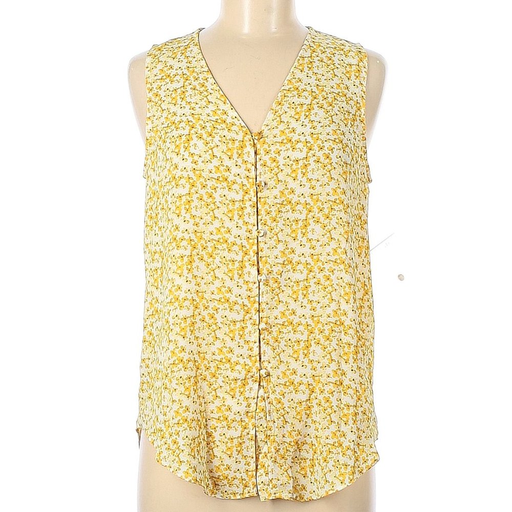 Rachel Zoe yellow floral sleeveless blouse size SMALL